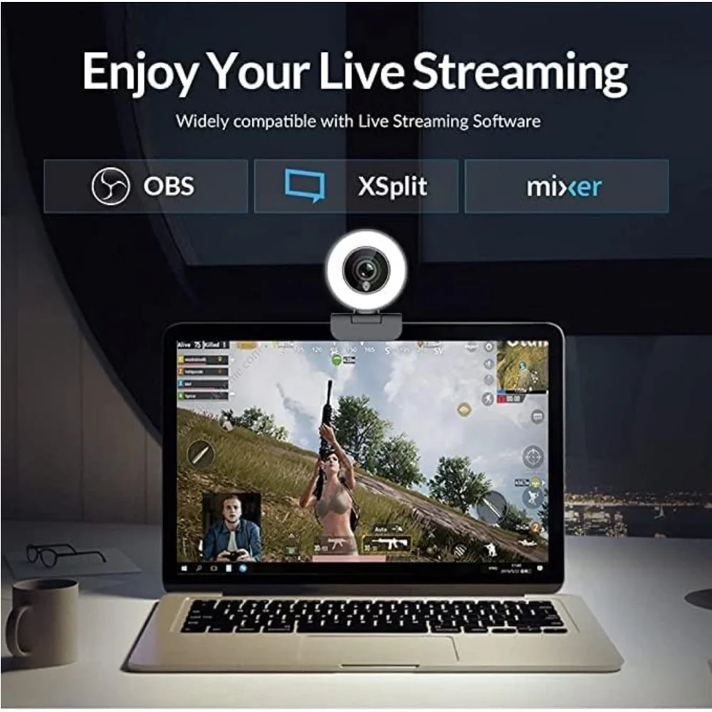 Angetube Streaming 1080P HD Webcam Built in Adjustable Ring Light‎ and Mic.